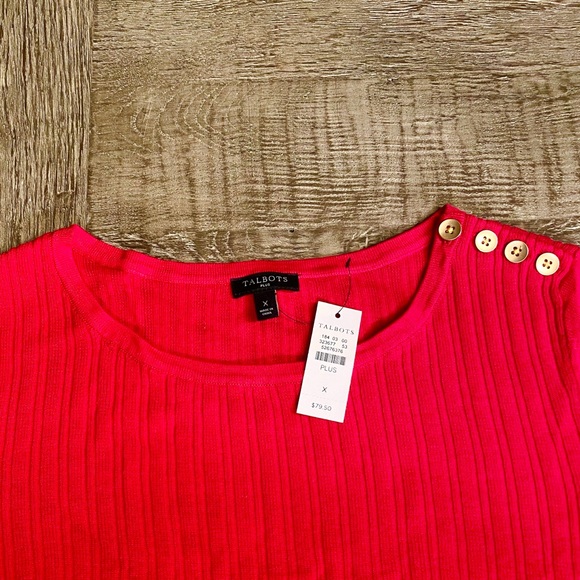 • NEW • Talbots Red Button Neck Crewneck Sweater - Picture 3 of 4